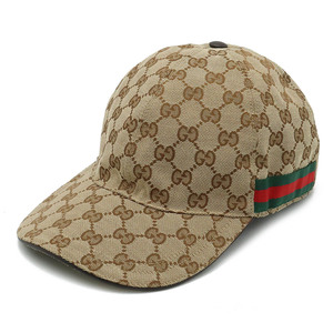 GUCCI グッチ GGキャンバス ウェブライン ベースボールキャップ 帽子 XLサイズ カーキベージュ ダークブラウン 茶