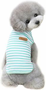 ~大特価~犬服 tシャツ ドッグウェア 小型犬 ペット服 パーカー ボーダー柄 袖なし 脱毛保護 小型犬 犬猫洋服 お散歩お出かけ服 S グリーン