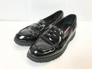 (D) PRADA SPORT プラダ エナメル ローファー 35 ブラック シューズ