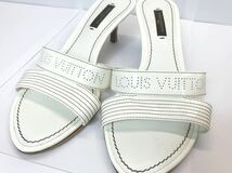 (D) LOUIS VUITTON ルイヴィトン ロゴ レザー サンダル 35.5 ホワイト_画像3