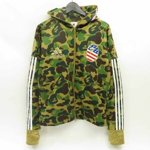 131 adidas アディダス ×A BATHING APE アベイシングエイプ カモフラ シャーク ジップパーカー フーディ DW9286 Mサイズ ※中古