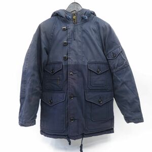 132 Nigel Cabourn ナイジェルケーボン コールド ウェザー クロス フーデット ダウンジャケット サイズ44 ネイビー ※中古現状品