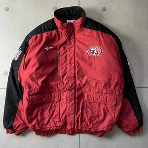 Reebok リーボック NFL PRO LINE 49ERS サンフランシスコ フォーティーナイナーズ ナイロンジャケット 中綿 ロゴ刺繍 レッド XL