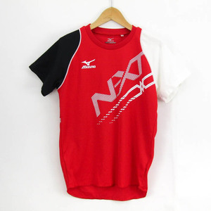 ミズノ 半袖Tシャツ クイックドライプラス スポーツウエア メンズ Sサイズ レッド×ブラック Mizuno