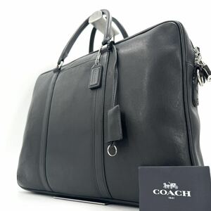 1円【激レア品】COACH コーチ 2way ビジネスバッグ ブリーフケース メンズ グラブタンレザー ショルダー PC収納 A4◎ 南京錠 ブラック 黒