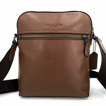 1円《 定価8万・極美品 》COACH コーチ ヒューストン ショルダーバッグ ビジネス メンズ レザー ブラウン 斜め掛け クロスボディ スクエア_画像2