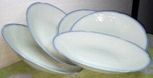 食器 中皿5枚 スープカレー皿 陶器白地 ぶどうツルのエンボス加工