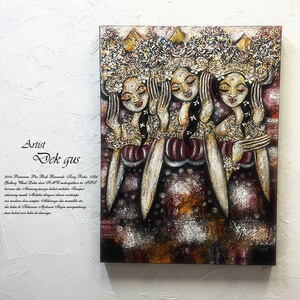 絵画 バリ絵画 祭事 レゴンダンス バリニーズ ダンサー アジアンアート 額付き絵画 モダンアート アートフレーム 壁掛け 壁飾り