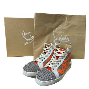 ◆中古品◆Christian Louboutin クリスチャンルブタン フラット リフレックス オレンジ ハイトップ スニーカー R57880NI