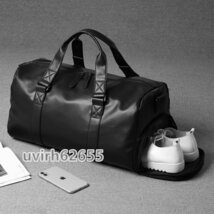 PUレザーボストンバッグ ショルダーバッグ 旅行バッグ ビジネスバッグ 男性用 通勤鞄 書類かばん 黒 大容量_画像4