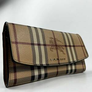 1円〜【入手困難品】 Burberry バーバリー 長財布 ホースロゴ ノバチェック フラップ式 レザー ベージュ メンズ レディース ウォレット