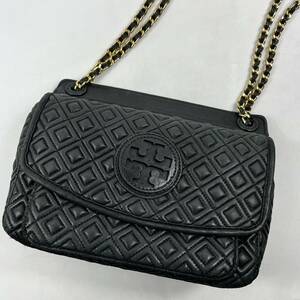 1円〜【入手困難品】 トリーバーチ Tory Burch チェーン 2way ショルダーバッグ 斜め掛け ブラック 黒 レザー フレミング キルティング 