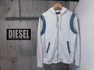 DIESEL ディーゼル デニム切替 スウェット ジップパーカーS/ZIPフーディ/白 ホワイト/メンズ