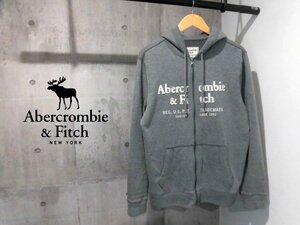 ABERCROMBIE&FITCHアバクロンビー＆フィッチ A&F ロゴワッペン 裏起毛 スウェット ジップパーカーL/ZIPフーディ/灰 グレー/メンズ