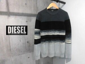 DIESEL ディーゼル ボーダー ウールニット セーターL/メンズ/グレー 黒 白