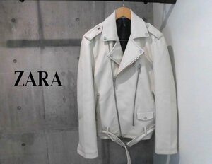 ZARA MAN ザラ マン PUレザー ダブルライダースジャケット/USA M/フェイクレザージャケット/バイカー/白 ホワイト/メンズ