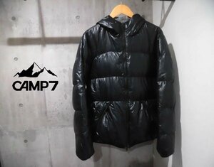 CAMP7 キャンプセブン フード付き リバーシブル ダウンジャケットXL/700FP ダウンフーディ/ダウンブルゾン/黒 灰/メンズ/CP-3216007