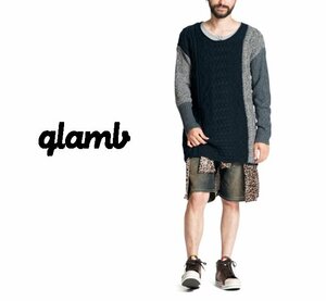 glamb グラム GB13AT/KNT07 Depla knit デプラ ニット セーター/サイズ3/メンズ/フィッシャーマン アランニット/Navy×Gray