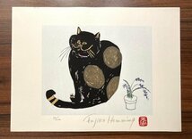 【真作】魂のピアニスト フジ子・ヘミング「猫十態 (ノーベ)」2005年 木版画 ED 77/200 直筆サイン・作品保証シール / フジコヘミング_画像8