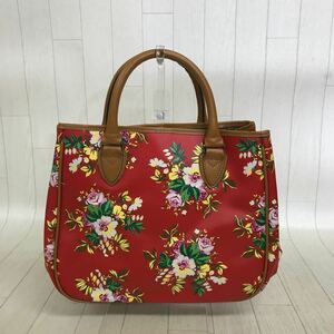 13408 美品 KENZO ケンゾー PVC×レザー 花柄 ヴィンテージ ハンドバッグ レッド系 軽量