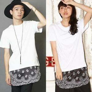 PUBLIC EYES バンダナ柄 Tシャツ レイヤード サイドジップ 白 Mサイズ カットソー ドッキングTシャツ サイドZIP