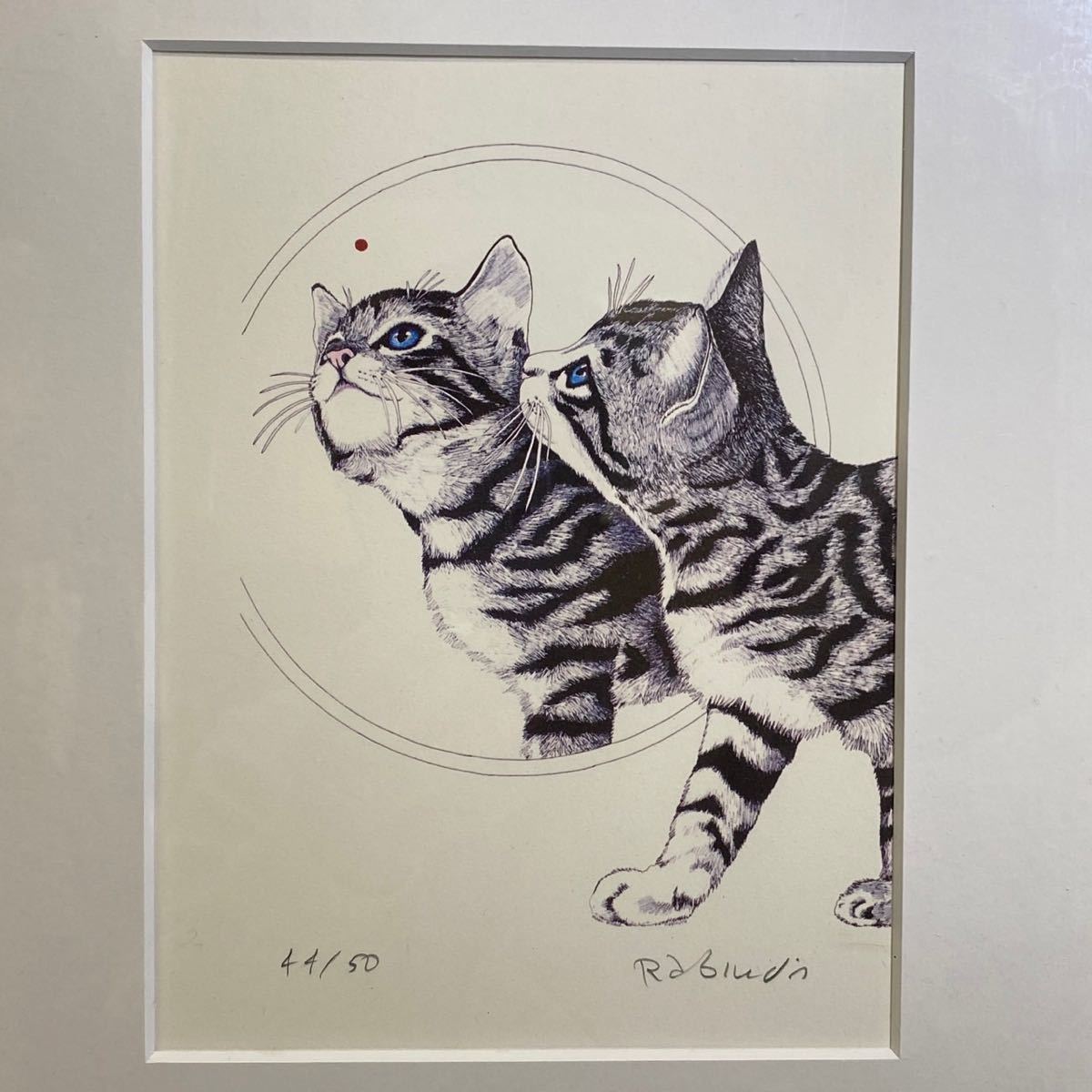 [Trabajo auténtico] Rabindra Danks ◆ Gato Gato mirándose en el espejo Litografía autografiada/Pintura/Obra de arte, obra de arte, imprimir, litografía, litografía