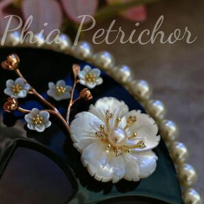 髪飾り 桜 かんざし バチ型 螺鈿 真珠母貝 パール W23092800簪