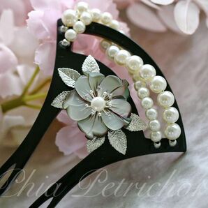 髪飾り 桜 かんざし バチ型 螺鈿 真珠母貝 パール 簪