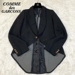 1円【高級】COMME des GARCONS　コムデギャルソン　カジュアル　テーラードジャケット　アシメヘム　黒　ブラック　個性派　L レディース