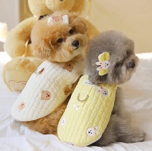 【犬服】Mサイズ　ペット服犬の服ペット 可愛い黄色 裏起毛 コート 冬