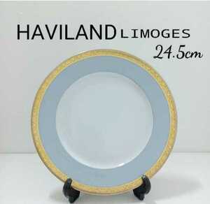 6 rock .②)5 sheets together HAVILAND Haviland Limo -ju24.5cm Western-style tableware large plate circle plate light blue blue Gold restaurant gold paint plate 240115