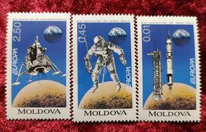 未使用切手3枚 宇宙関連 モルドバ共和国 アポロ11号と月面着陸