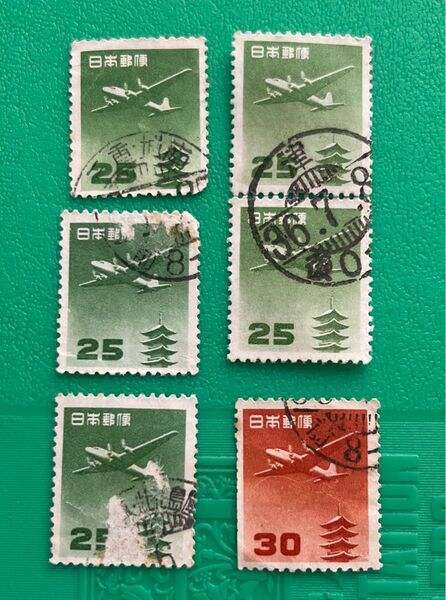 五重塔航空切手 使用済みセット
