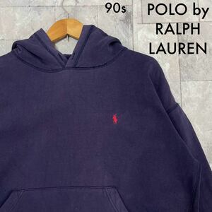 90s POLO by Ralph Lauren ポロ ラルフローレン スウェットパーカー プルオーバー フード ポニー刺繍ロゴ USA企画 ナスコン 玉FL3330