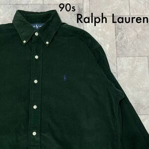 90s Ralph Lauren ラルフローレン コーデュロイシャツ 長袖 BLAKE ボタンダウン ヴィンテージ USA企画 ダークグリーン サイズS 玉SS1396