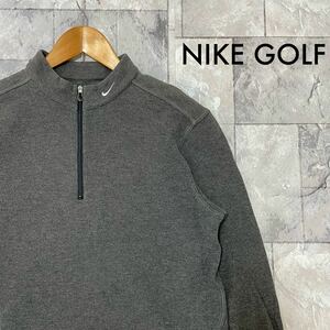 NIKE GOLF ナイキゴルフ ハーフジップ スウェット トレーナー 薄手 長袖 スポーツ 刺繍ロゴ グレー サイズM 玉FL3371