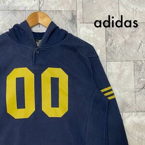 adidas アディダス climalite ナンバー ハーフボタン sweat hoodie プルオーバー 玉 FL3362