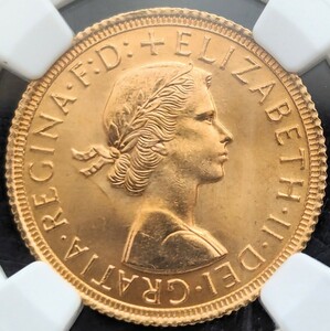 金貨 鑑定 1963年 イギリス ヤングヤングエリザベス 1ソブリン金貨 1SOV ロイヤルミント 鑑定 NGC MS65 金貨,銀貨を多数出品