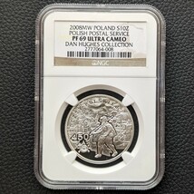 1円スタート⑦希少 鑑定 銀貨 2008年 ポーランド 郵便事業450年記念 ホログラム加工の切手 鑑定 NGC PF69UC 金貨銀貨多数出品中_画像2