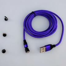 USB充電ケーブル 2m 540度マグネット脱着式 端子3種類 パープル (4)_画像6