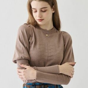 【ZOZOTOWN限定】puff sleeve long lib knit/パフスリーブロングリブ袖ニット モカ