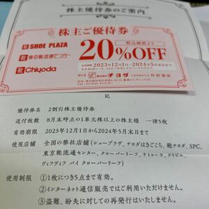 送料無料　チヨダ　株主優待券　1枚　20％OFF　2024年5月末日まで　SHOE　PLAZA　東京靴流通センター