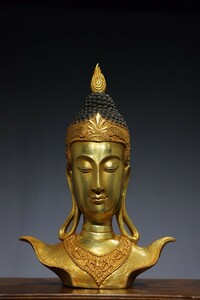 【超珍館蔵】銅製 塗金 仏首 置物 古賞物 古美術品 稀少珍蔵品