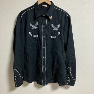 80s 90s ビンテージ　ブラックウエスタンシャツ　イーグル刺繍　ビックサイズ