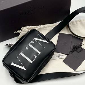 1円【現行】VALENTINO ヴァレンティノ VLTNロゴ ショルダーバッグ ボディバッグ ウエストポーチ メンズ レザー 斜め掛け ブラック 黒