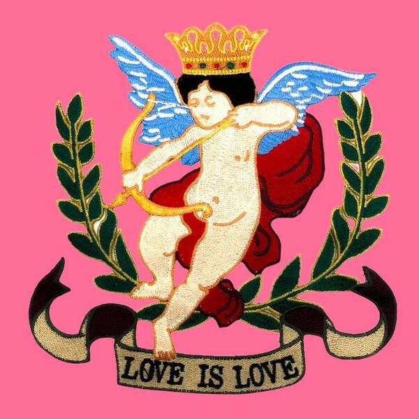 アイロンワッペン　大きいサイズ　豪華刺繍　美しい「LOVE IS LOVE天使」
