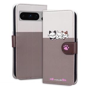 Google Pixel 8pro 可愛い動物達 カード3枚入 手帳型ケース 灰