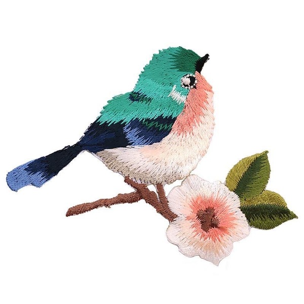 ワッペン　アイロン接着　刺繍　かばん　衣類　かわいい小鳥　鳥と花