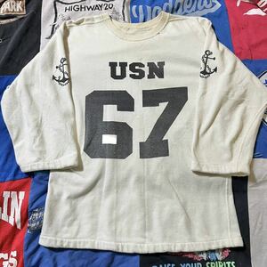 60年代 60s ヴィンテージ USN プリント カットソー スウェット Lサイズ 染み込みプリント 4本針 ミリタリー 海軍 両面プリント