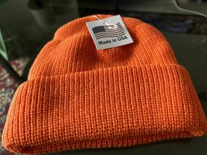新品未使用 MADE IN USA ACRYLIC KNIT CAP USA製 ニットキャップ ニット帽　オレンジ